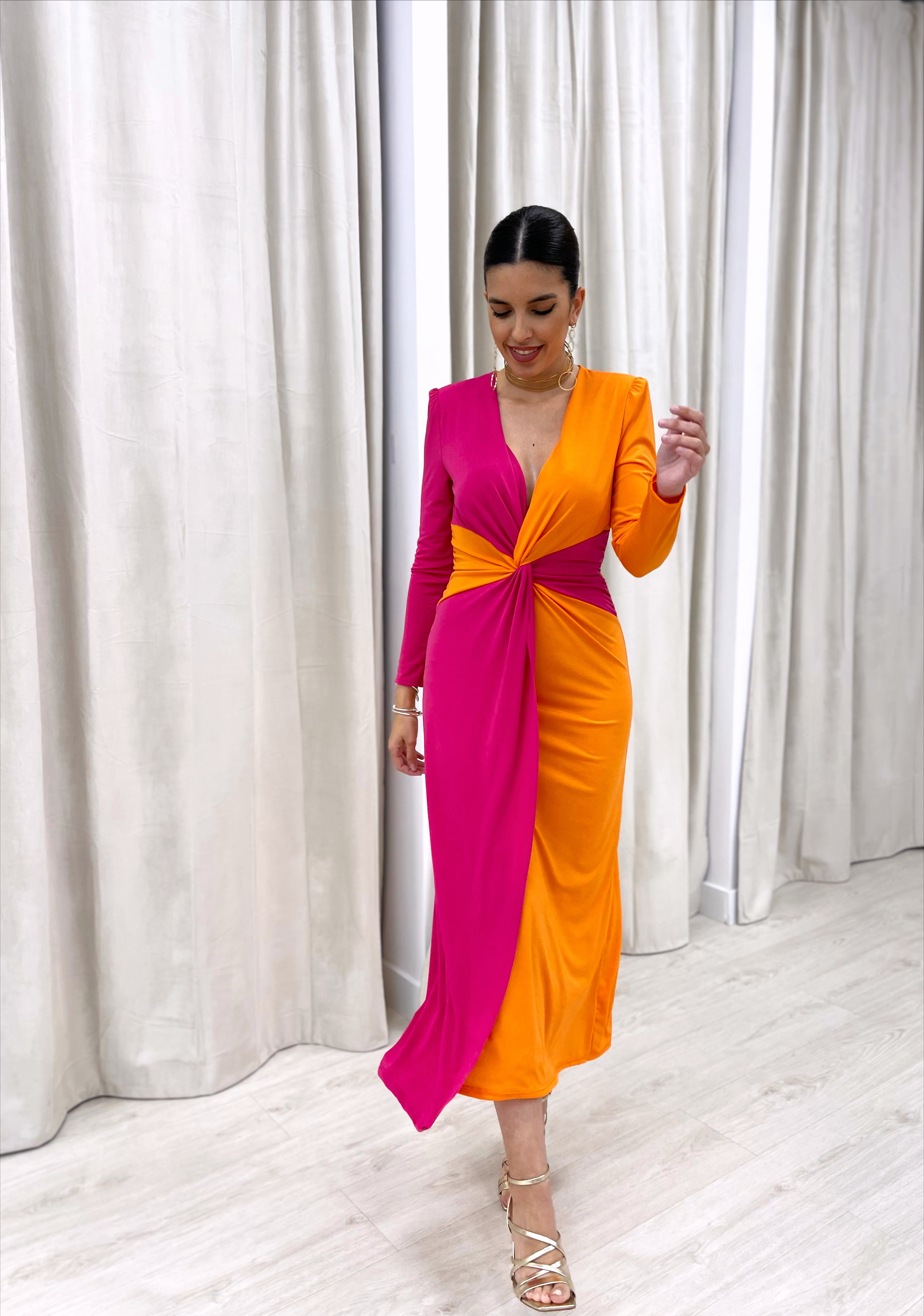 VESTIDO BICOLOR NUDO NARANJA NICOLETT