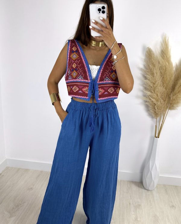 PANTALÓN LINO AZUL