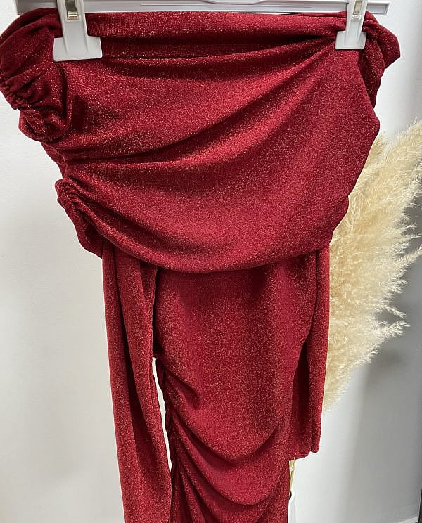 VESTIDO BARDOT BRILLO ROJO
