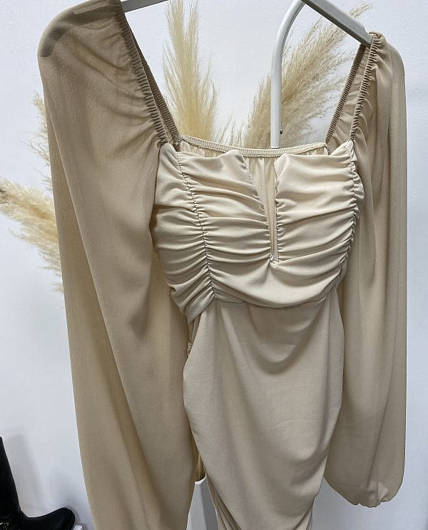 VESTIDO DRAPEADO BEIGE