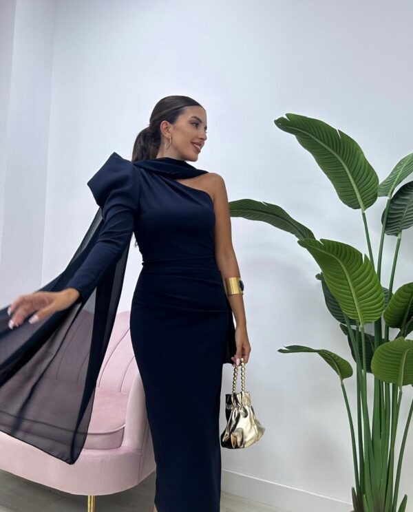 VESTIDO PAULA CON CAPA AZUL MARINO