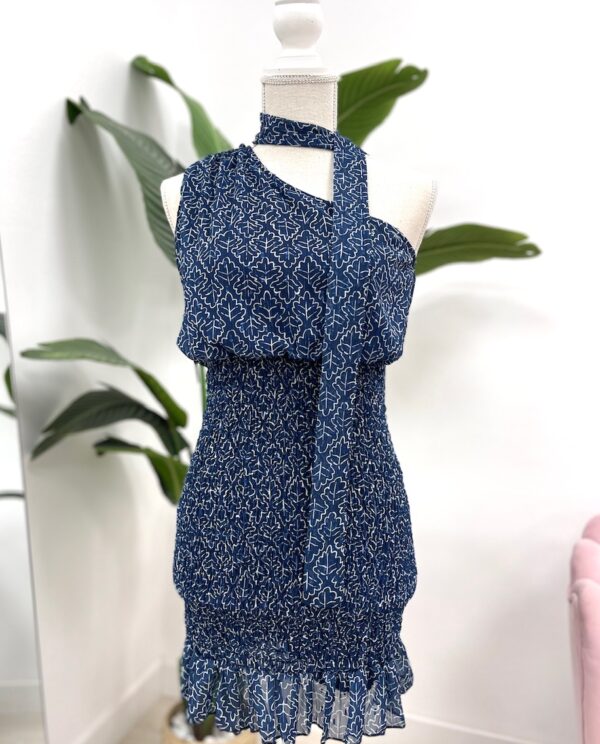 VESTIDO ASIMÉTRICO FRUNCE AZUL MARINO
