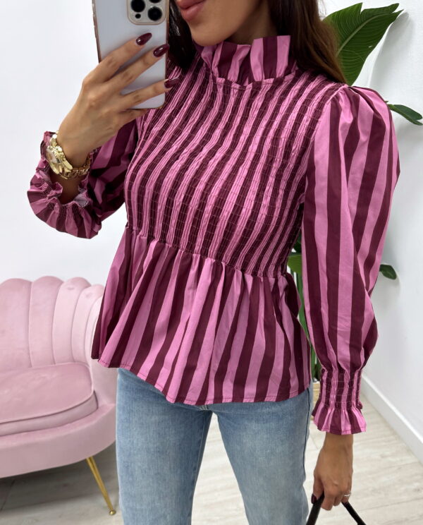 BLUSA FRUNCIDA RAYAS ROSA