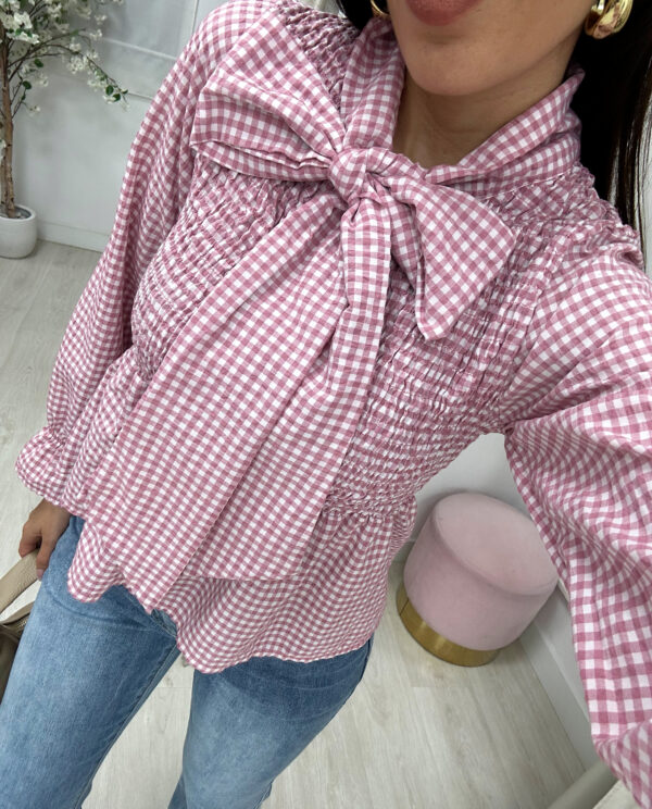 BLUSA FRUNCE LAZADA VICHY ROSA